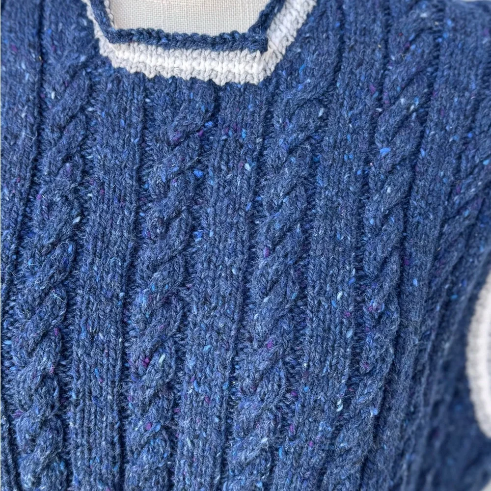 Navy Cable Knit V-Neck Wool Sweater Vest